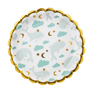 Lovely Whale with Crown Paper Plates, Cute Table Decor, Ocean Theme Plates, Cute Table Decor, Baby Shower, First Birthday, Paper Plates