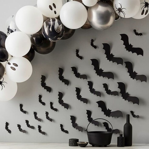 Awesome 3D Black Bats Wall Display, Halloween Wall Decor, Black Bats, Halloween Decor, Kids Halloween Party, Black Bats Wall Decorations