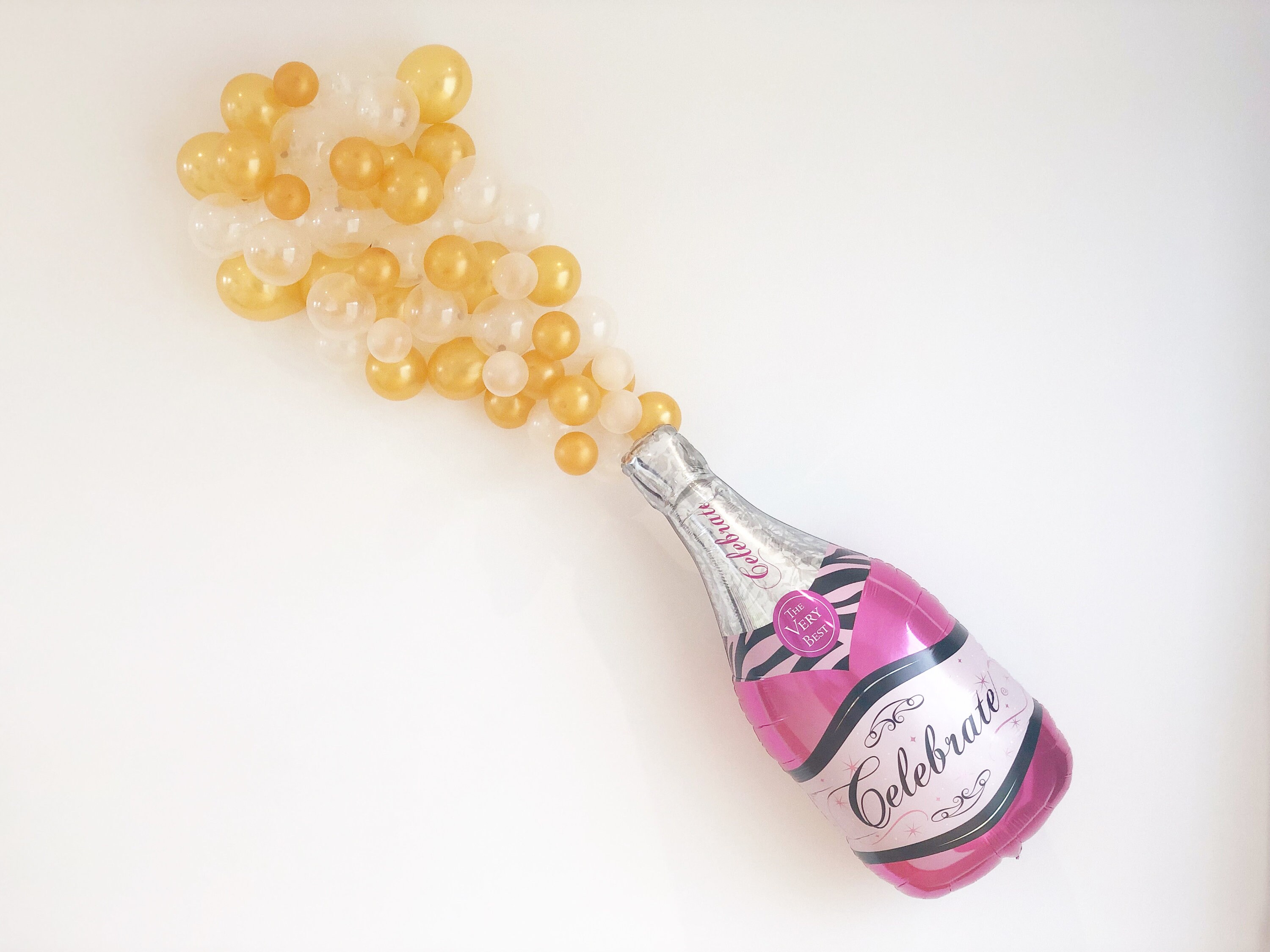 ballonfritz® Set di palloncini con bottiglia di champagne e vetro – XXL in pellicola di rosa