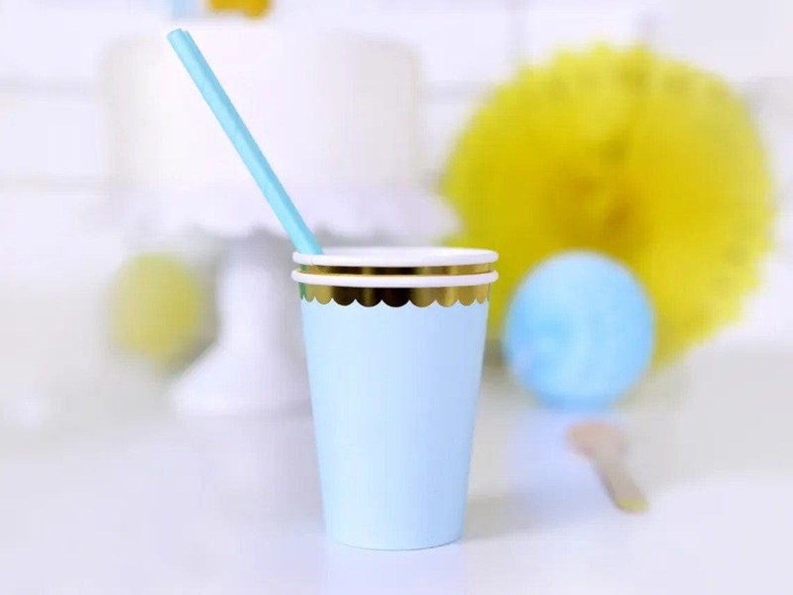 Pastel Blue Paper Cups Pastel Paper Cups Blue and Gold Etsy UK