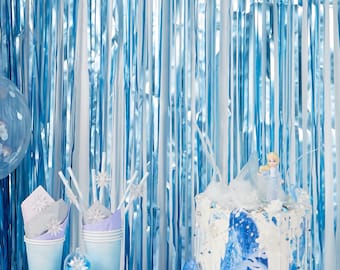 Light Blue Metallic Blue Party Curtain, 2.5m/8ft Length, 90cm/35inch Width, Blue Backdrop, Light Blue Birthday Party, Party Decorations