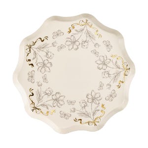 6 Floral Cream Paper Plates, Elegant Paper Plates, Floarl Paper Plates, Floral Tableware, Pretty Paper Plate, Baby Shower Plates, Beige