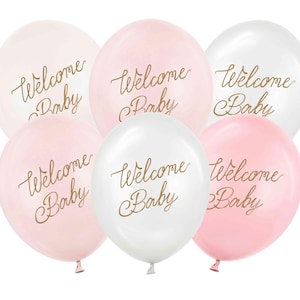6 Rosa und weiße 'Welcome Baby' Latexballons, Baby Girl Ballon, Mädchen-Babyparty-Luftballons, Baby-Girl-Luftballons, It's a Girl, Welcome Home
