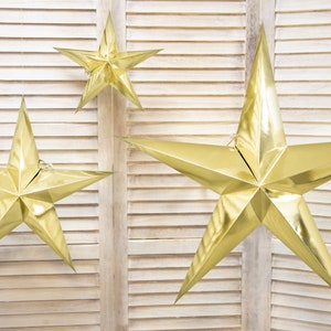 Gold Paper Stars, DIY Star Decorations, 3 Different Sizes, Twinkle Twinkle Little Star, Gold Stars, Hanging Decorations, Celebration Deco