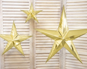 Gold Paper Stars, DIY Star Decorations, 3 Different Sizes, Twinkle Twinkle Little Star, Gold Stars, Hanging Decorations, Celebration Deco