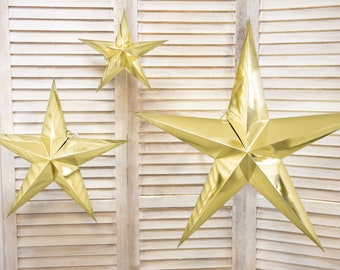 Goldene Papiersterne, DIY Sterndekorationen, 3 verschiedene Größen, Twinkle Twinkle Little Star, Goldsterne, hängende Dekorationen, Feiern Sie Deko