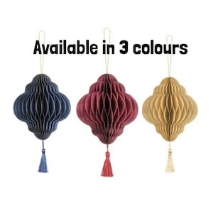 Luxurious Paper Honeycomb Ornament Drop, Navy Blue, 2 Colours, Eid Lantern Honeycomb with Tassel, Hanging Festive Honeycomb Decoration