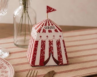 8 Small Vintage Circus Treat Boxes, Circus Tent Boxes, Circus Themed Party, Funfair Theme, Circus Tableware, Small Gift Boxes, Red and White