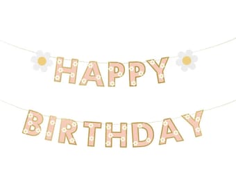 Happy Birthday Banner with Daisies, Daisy Birthday Banner, Birthday Bunting, Birthday Banner For Her, Daisy Birthday Banner