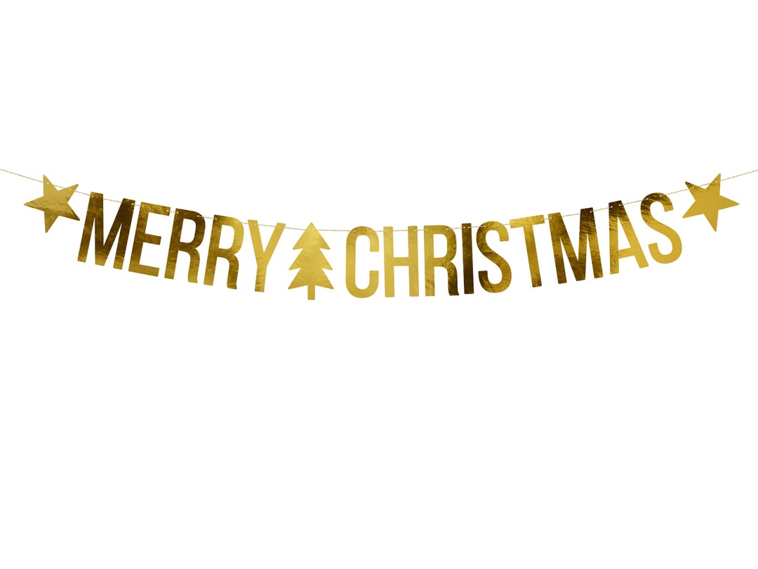 Long Merry Christmas Banner, 10.5cm X 150cm, Gold Mirror Paper ...