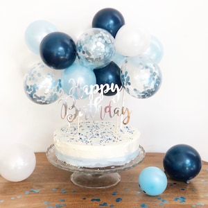 Mini Blue Balloon Cake Topper, Blue Balloon Topper, Blue Balloon Cake Topper, Mini Cake Garland, Mini Balloon Garland, Blue Confetti Balloon