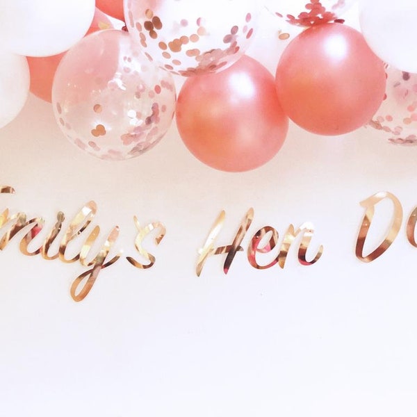 Personalisierte Hen Do Banner, erhältlich in Bronze, Silber oder Gold, Hen Do Dekorationen, Brautdusche Banner, Braut zu sein, Roségold