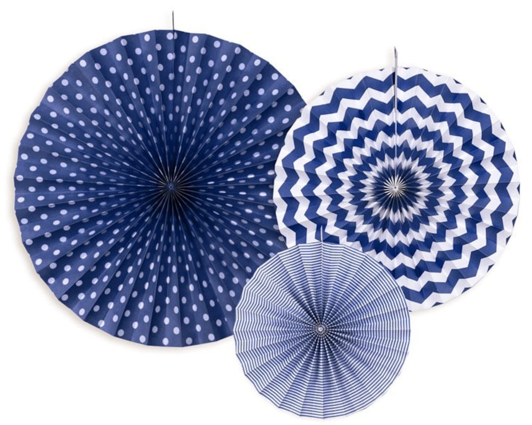 Elegant Hanging Paper Fans - Navy - 3 in Each Pack - Party Wall ...