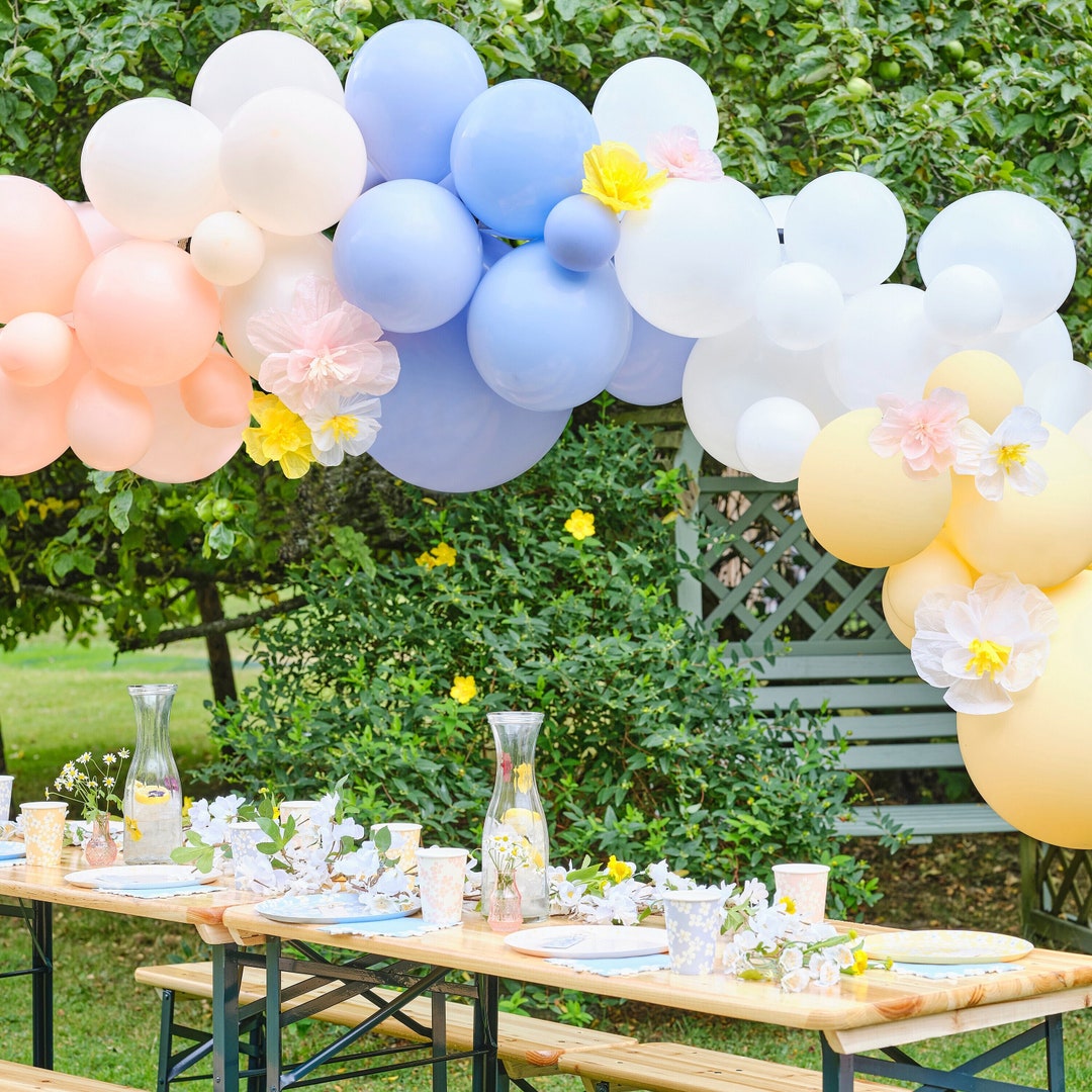 Pastel Balloon Arch With Tissue Paper Flowers, DIY Balloon Garland ...