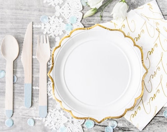 Assiettes en papier métallisé or blanc Vaisselle blanc et or
