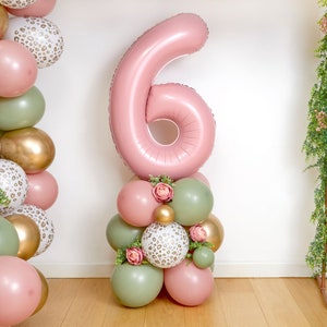 DIY Large 55" Safari Birthday Balloon Sculpture,  Sage Green and Dusky Pink Balloon Sculpture, DIY Kit, Balloons for Her, Wild One, 30th, 40