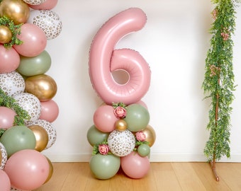 DIY Large 55&quot; Safari Birthday Balloon Sculpture,  Sage Green and Dusky Pink Balloon Sculpture, DIY Kit, Balloons for Her, Wild One, 30th, 40