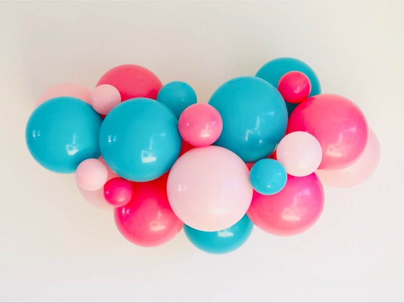 pink and teal balloon garland