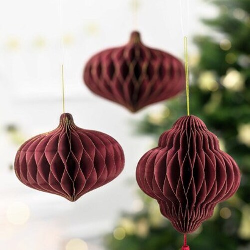 Stunning Red Christmas Honeycombs, 2 Designs, Christmas Lantern Honeycomb with Tassel, Red Lantern Honeycomb, Hanging Festive Honeycomb, Red