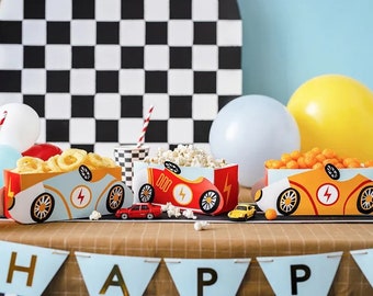 3 Racing Car Themed Boxes for Snacks , Racing Car Treat Boxes, Racing Car Themed Party, First Birthday, Kids Birthday, Kids Party Tableware