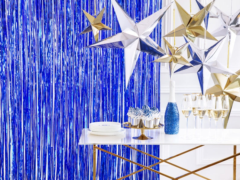Metallic Blue Party Curtain 25m8ft Length 90cm35inch Width Blue Backdrop Frozen Birthday Party Frozen Party Decorations Dark