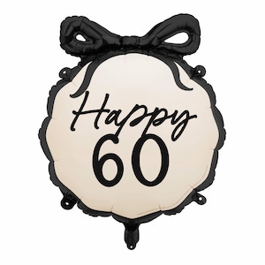 K&ouml;nnte beinhalten: Schwarz-wei&szlig;er Ballon mit Schleife oben. Der Ballon tr&auml;gt den Text "Happy 60".