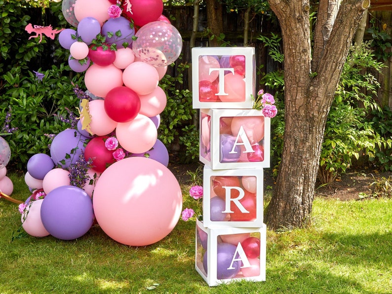 Lovely Personalised Pop Up Blocks with Balloons, Birthday Balloon Blocks, White Balloon Boxes with Name, 1st Birthday, Letters and Numbers image 1