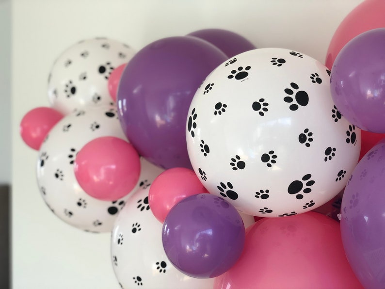 Paw Balloon Garland Kit 1m/3.5ft or 2m/7ft Skye Dog Party Paw Patrol Party Decor Cat Party Purple Pink image 2