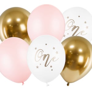 Pink First Birthday Balloons, Pink &#39;One&#39; Balloon Set, 3 Designs, Pink Balloons, Gold Balloons, Girl&#39;s First Birthday, Girls Cake Smash