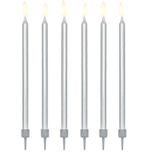 Tall Silver Birthday Candles - 12.5cm/5in - Silver Candles - Silver Cake Decorations - Silver Cake Candles - Silver Party Decor