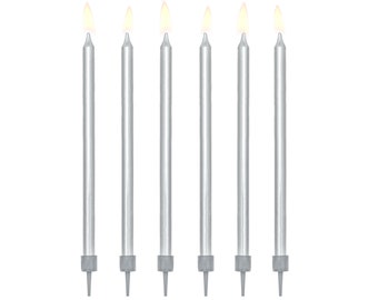 Tall Silver Birthday Candles - 12.5cm/5in - Silver Candles - Silver Cake Decorations - Silver Cake Candles - Silver Party Decor