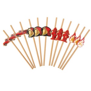 12 Vintage Fireman Kraft Straws, Fire Engine Straws, Fireman Straws, Fireman Party Decorations, Fireman Tableware, Vintage Fireman, Vintage