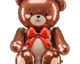 Adorable Large Bear Balloon with Heart, No helium required, Air Only, 88cm (34.5in) tall