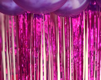 Hot Pink Party Curtain, Pink Party curtain, 2.5m/8ft Length, 90cm/35inch Width, Metallic Pink, Pink Backdrop, Birthday Party, Fringe Curtain