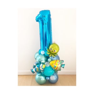 DIY Large Under The Sea Balloon Sculpture, 55in, Under The Sea Balloon Stack, DIY Kit, No helium required, 1st birthday, Number Balloon