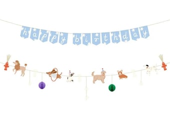 Pancarta de feliz cumpleaños con temática de perros, pancarta de feliz cumpleaños con perros, guirnalda de cumpleaños con temática de perros, fiesta de cumpleaños con temática de perros, pancarta de cumpleaños con temática de perros