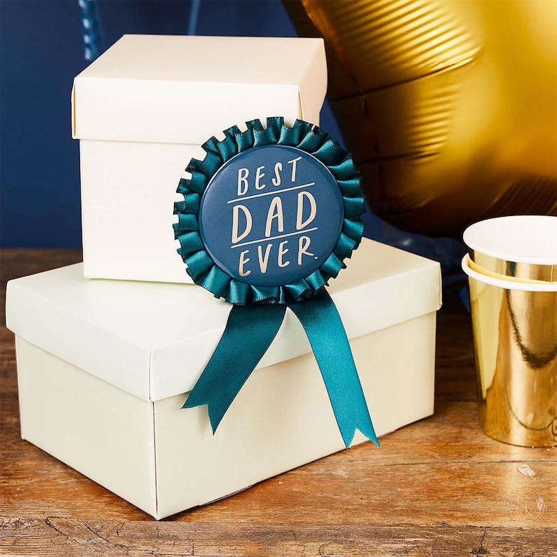 Best Dad Ever Teal Blue Ribbon Badge, Father's Day, Celebration, Best Dad Ever Party, Badge, Rosette Badge image 2