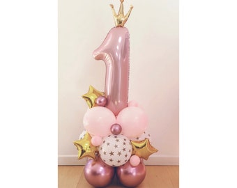 DIY Large 55" Pink Balloon Sculpture, 1st birthday balloon, Girls 1st Birthday Balloon, Gold and Pink, Gift 1st birthday, 1st birthday girl
