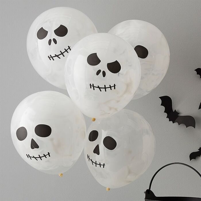 5 Skull Face Halloween Balloons, DIY Paint Filled Skull Balloons, Spooky Halloween Balloons, Paint Filled Balloons, Halloween Party, Skulls