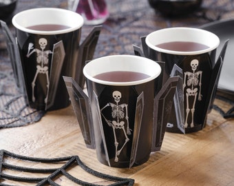 Pop Out Skeleton Coffin Paper Halloween Cups - Halloween Paper Cups - Skeleton Paper Cups - Spooky Paper Cups  - Halloween Tableware