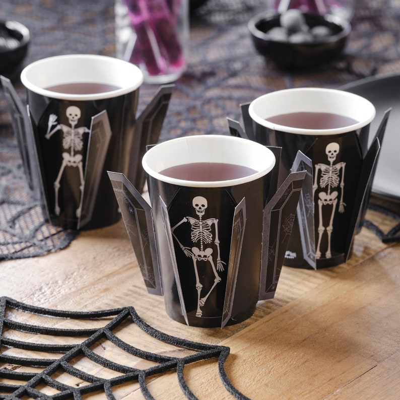 Skeleton Tableware Pop Out Skeleton Coffin Paper Halloween Cups - Halloween Paper Cups ...