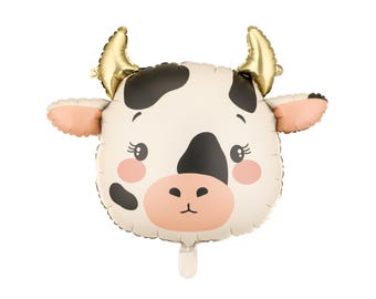 Palloncini Per 1° Compleanno A Tema Fattoria – Mucca Stampata E Numero 1 Gigante In Lamina (Rosso)