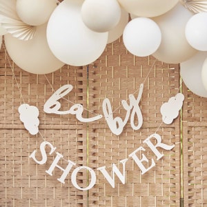 Eco Friendly Clouds Baby Shower Bunting, Baby Shower Banner, Neutral Baby Reveal Banner, Baby Shower, Baby Surprise, White Baby Shower