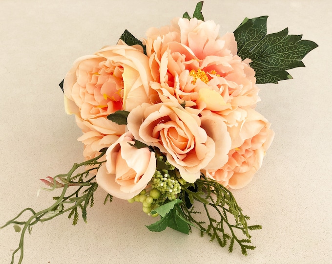 Artificial Flower Bouquet in Peach, Peach Flower Bouquet, Artificial