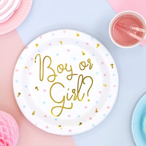 6 piatti di carta per rivelare il sesso del bambino, piatti di carta per bambino o bambina, decorazioni per feste per rivelare il sesso del bambino, piatti per bambino o bambina, piatti neutri