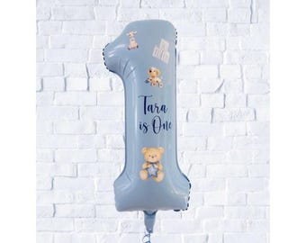 Personalised Bear Birthday Balloon, DIY, Uninflated, 1st birthday balloons, Personalised 1st birthday balloons, Bear Balloon Set, Blue