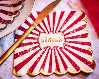 16 Fun Circus Napkins with Gold Foiling, Vintage Circus Napkins, Circus Themed Party, Red and White Napkins, Funfair Theme, Circus Tableware