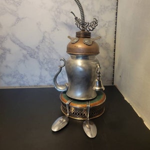 Found Object Robot sculpture, galentines day gifts, Steampunk sculpture, Junk Bot, unique gift for her, shelf decor, zero waste gifts,