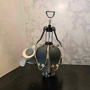 Found Object Robot sculpture, Steampunk sculpture, Junk Bot, unique gift for her, shelf decor, zero waste gifts, wine lover gift for her