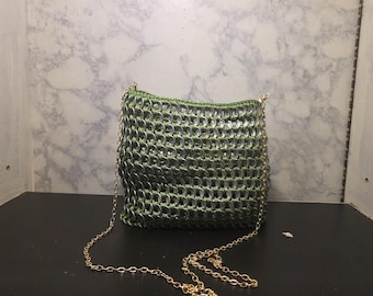 Green crochet purse, crochet bag handmade, unique gift for women, Zero waste gifts, upcycled gift for mom, sustainable fashion, 221